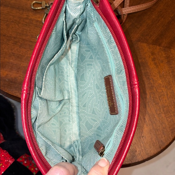 The SAK crossbody bag  wristlet clutch. Pebbled Leather  red/brown brass HW NWOT